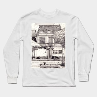 Townhouse in Hoi An Vietnam Pen and Ink Illustration Long Sleeve T-Shirt